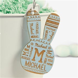 Easter Bunny Repeating Name Personalized Wooden Easter Basket Tag - Blue Stain - 46367-B