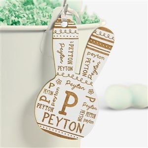 Easter Bunny Repeating Name Personalized Wooden Easter Basket Tag - Whitewash - 46367-W