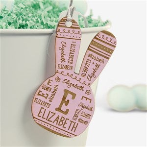 Easter Bunny Repeating Name Personalized Wooden Easter Basket Tag - Pink Stain - 46367-P
