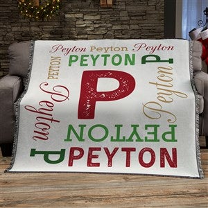 Christmas Repeating Name Personalized Woven Throw Blanket - 56x60 - 46394-A