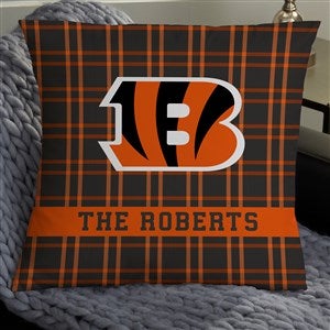 NFL Cincinnati Bengals Plaid Personalized 18 Throw Pillow - 46442-L