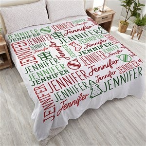 Holiday Repeating Name Personalized Plush Fleece Blanket - Queen - 46474-QU