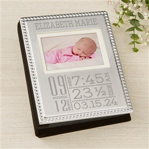 Baby Love Birth Information Engraved Silver Beaded Mini Photo Album - 46821