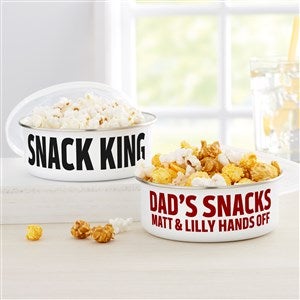 His Snacks Personalized Enamel Bowl with Lid - 46849