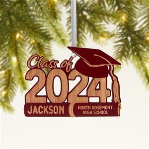 Graduation Hat Personalized Wood Ornament - Red Maple - 46928-R