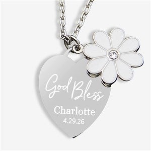 God Bless Personalized Flower Heart Necklace - 46983