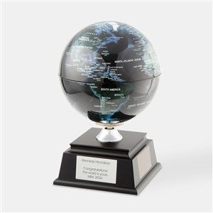 Engraved Spinning Solar Capital Cities Globe in Black & Green - 47103