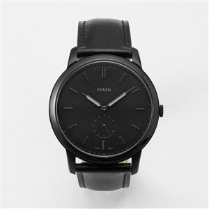Engraved Fossil Minimalist Watch with Black Leather Strap - 47125