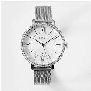 Engraved Fossil Jaqueline Silver Mesh Watch - 47180
