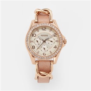 Engraved Fossil Riley Rose Gold & Pink Leather Watch - 47185