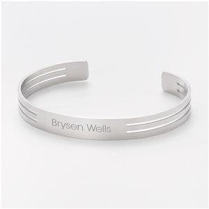 Engraved Silver Striped Stainless Cuff - 47186