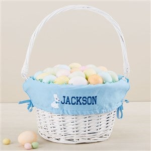 Bunny Name Embroidered White Easter Basket - Blue - 47298-B