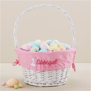 Bunny Name Embroidered White Easter Basket - Pink - 47298-P