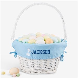 Bunny Name Embroidered White Easter Basket - Blue - 47298-B