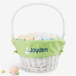 Bunny Name Embroidered White Easter Basket - Green Check - 47298-GC