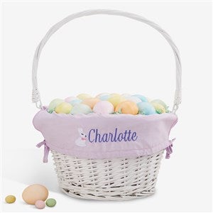 Bunny Name Embroidered White Easter Basket - Lavender - 47298-PL