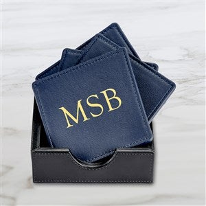 Personalized Leather Square Coaster Set-Navy - 47301D-N