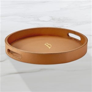 Personalized Round Leather Tray-Tan - 47308D-T