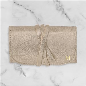 Personalized Small Leather Jewelry Roll - White Gold - 47323D-G