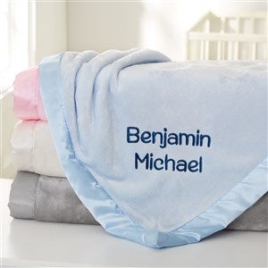 Only You Embroidered Blue Satin Trim Baby Blanket - 47401-B