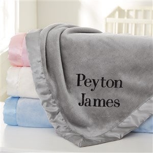 Only You Embroidered Grey Satin Trim Baby Blanket - 47401-G
