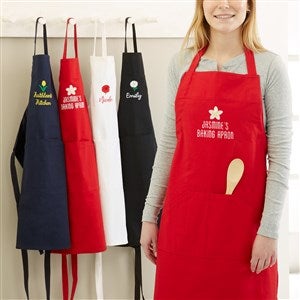 Flowers For Her Custom Embroidered Kitchen Apron - Red - 47452-R