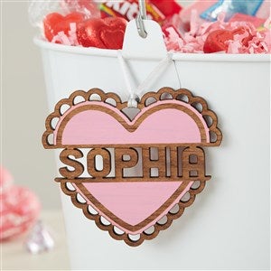 Heart Name Personalized Wood Valentines Day Basket Tag - Pink - 47469-P