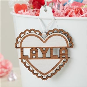 Heart Name Personalized Wood Valentines Day Basket Tag - White - 47469-W
