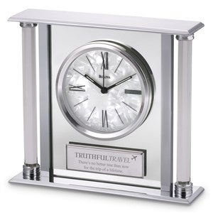 Personalized Logo Bulova Pearlized Column Recognition Clock - 47470