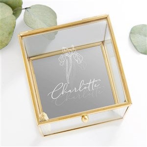 Birth Month Flower Personalized Glass Jewelry Box - Gold - 47500-G