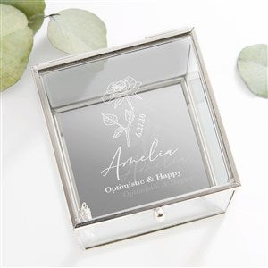 Birth Month Flower Personalized Glass Jewelry Box - Silver - 47500-S