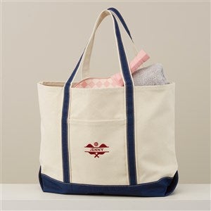Pickleball Embroidered Canvas Tote Bag-Navy - 47508-B