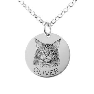 Personalized Antiqued Pet Portrait Necklace - Silver - 47519D-SS