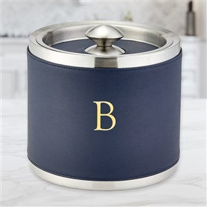 Personalized Leather Wrapped Ice Bucket - Navy - 47539D-N