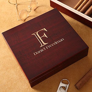 Personalized Cherry Wood Cigar Humidor - Last Name Design - 4754LN