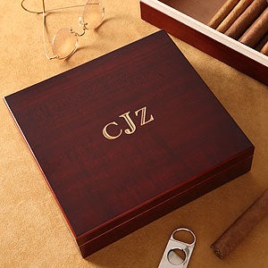 Personalized Cherry Wood Cigar Humidor - Monogram Design - 4754M