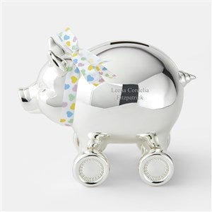 Engraved Reed Barton Piggy on Wheels Coin Bank