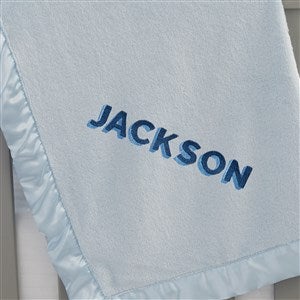 Shadow Name Embroidered Blue Satin Trim Baby Blanket - 47650-B