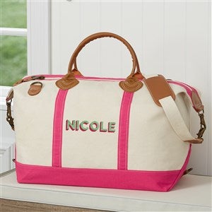 Shadow Name Embroidered Canvas Duffel Bag - Pink - 47651-P