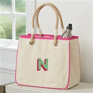 Shadow Name Embroidered Canvas Rope Tote - Pink - 47654-P