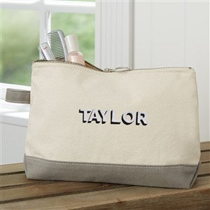 Shadow Name Embroidered Canvas Makeup Bag - Grey - 47655-G