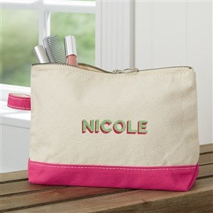 Shadow Name Embroidered Canvas Makeup Bag - Pink - 47655-P