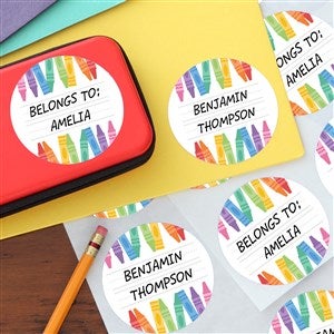 Watercolor Crayons Personalized Stickers - 47787
