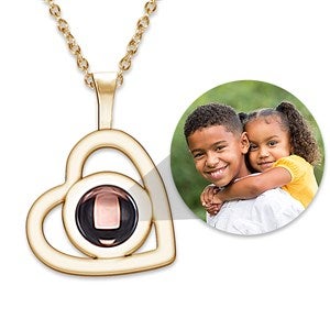 Custom Photo Projection Dangle Heart Necklace- Gold - 47805D-GP