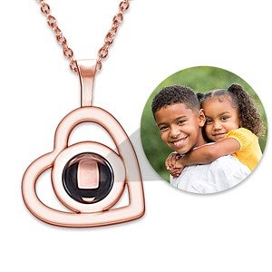 Custom Photo Projection Dangle Heart Necklace- Rose Gold - 47805D-RG