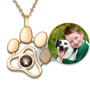 Custom Photo Projection Dog Paw Necklace - Gold - 47810D-GP