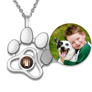 Custom Photo Projection Dog Paw Necklace - Stainless Steel - 47810D-SS