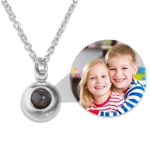Custom Photo Projection Round Bezel Necklace - Stainless Steel - 47815D-SS