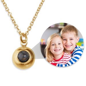 Custom Photo Projection Round Bezel Necklace - Gold - 47815D-GP