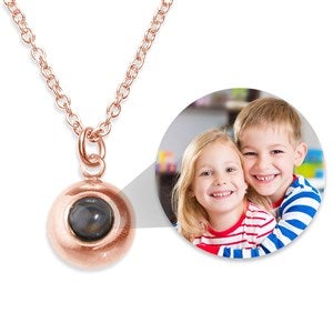 Custom Photo Projection Round Bezel Necklace - Rose Gold - 47815D-RG